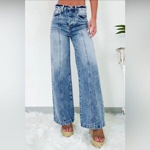 Kenna- blue seamed wide leg high waist jeans